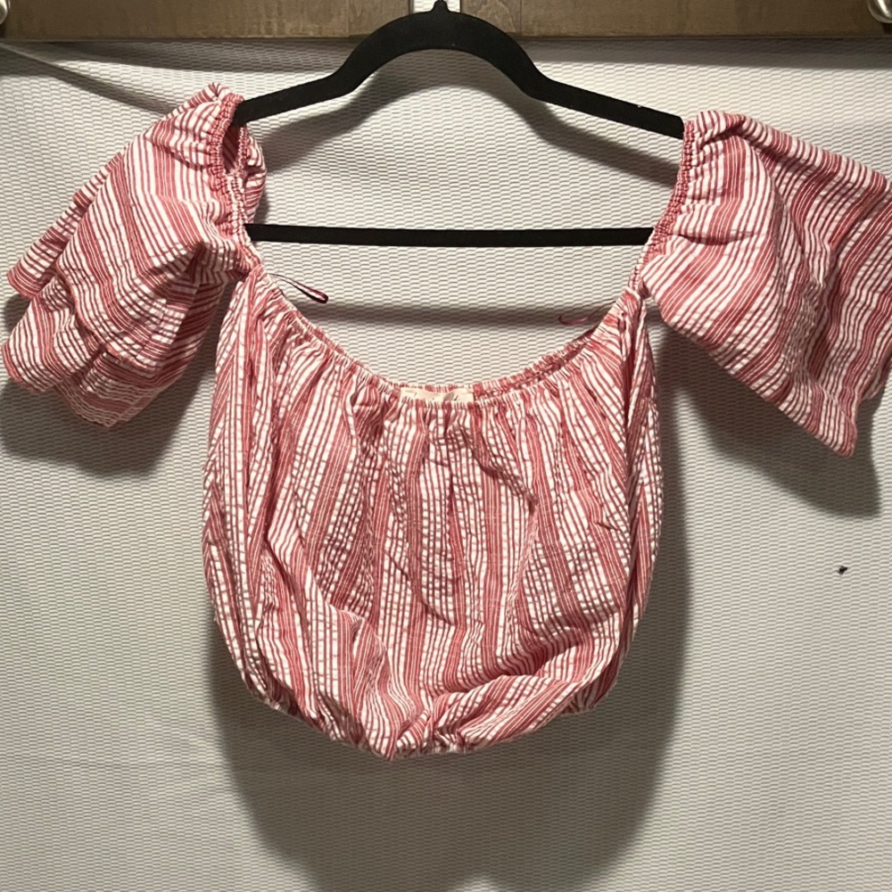 Lavender Field Red Striped Off-Shoulder Blouse - Picture 1 of 4